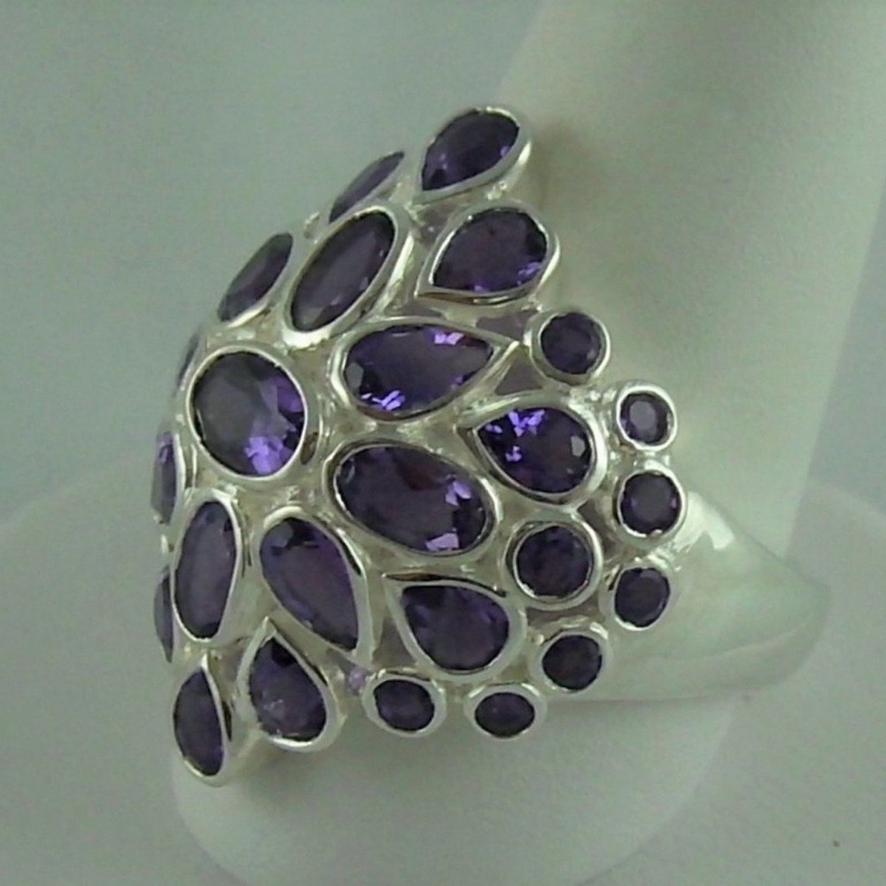 💜NWT💜 3.3ct Pear, Oval & Round Amethyst Sterling Silver Cluster Ring 7 - Picture 2 of 3